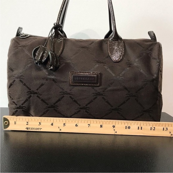Longchamp Speedy 30 Duffel Bag Jacquard Monogram Brown Patent Leather Trim - Picture 8 of 9